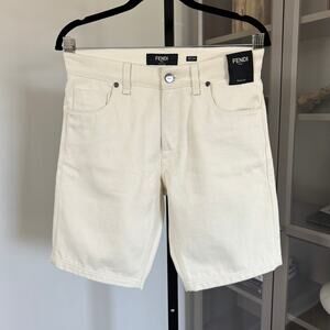 FENDI Bermuda Ivory White Bianco Denim Shorts 30 NEW Logo Label Bianco Bottoms